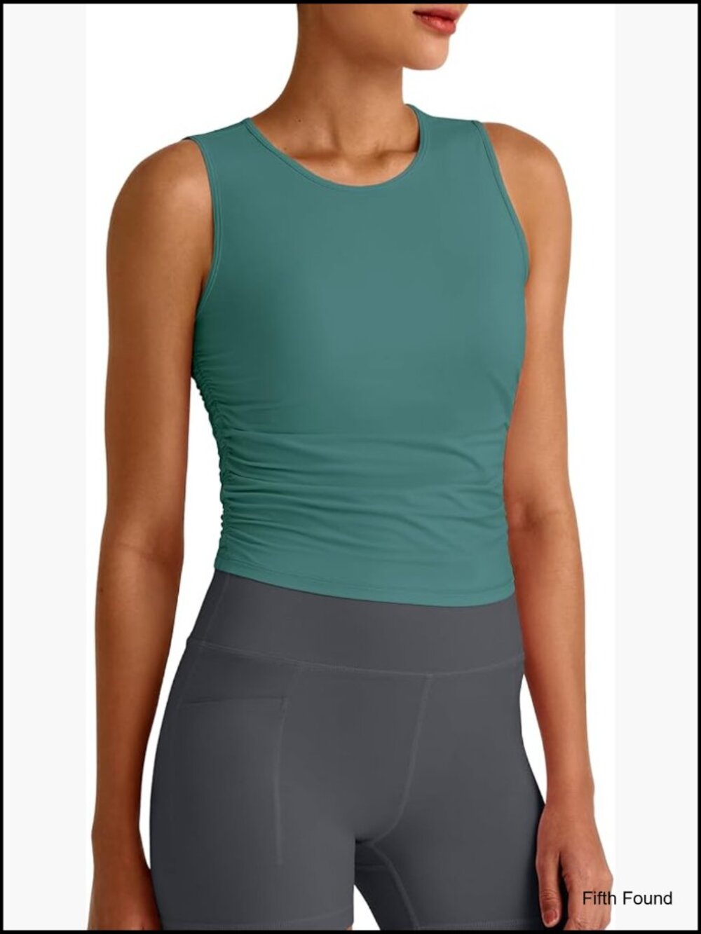 Sleeveless High Neck Crop Top Side Ruched Athletic Tank Workout Shirt